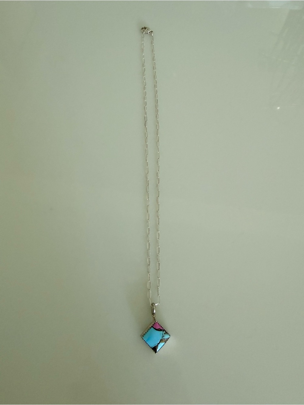 Dainty Sterling Silver and Cotton Candy Turquoise Necklace